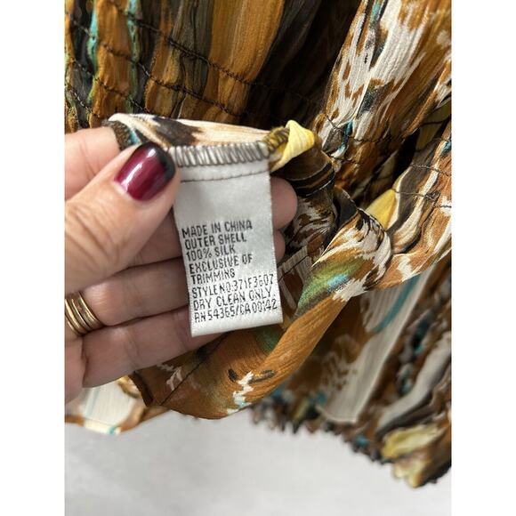 Vintage Peter Nygard Womens Sz 16 Brown Silk Abstract Peacock Skirt & Blouse Set - Picture 6 of 16